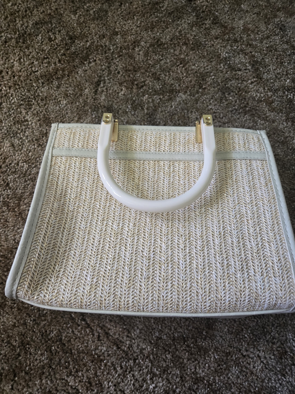 Jen & Co White Woven Top-Handle Tote Bag - Elegant Summer Style